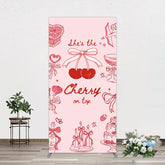 Aperturee - Aperturee Pink Red Cake Cherry On Top Bridal Shower Rectangle Backdrop